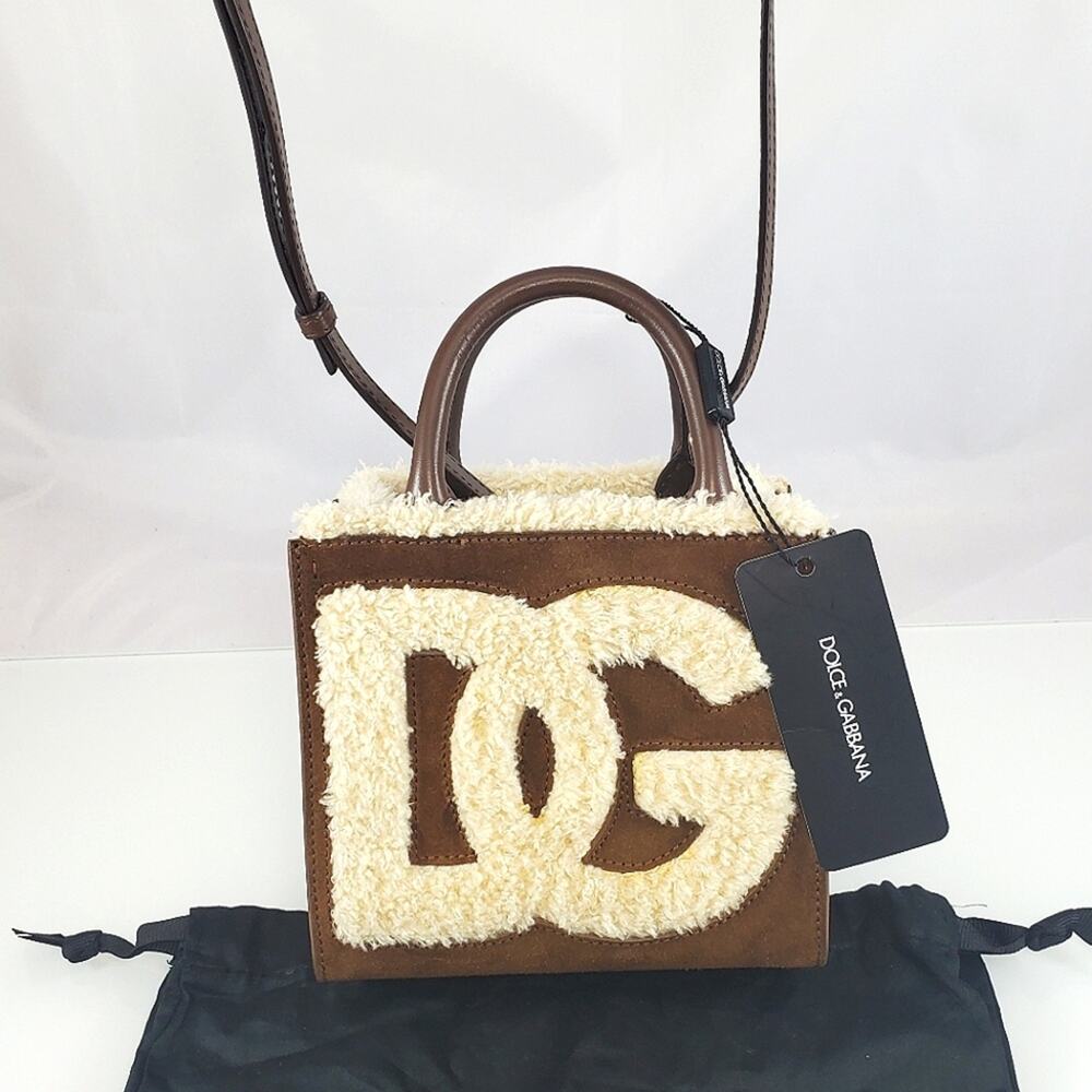 NWD$1645 Dolce & Gabbana Logo DG Faux Suede & Shearling Mini Crossbody Tote Bag - Picture 16 of 16
